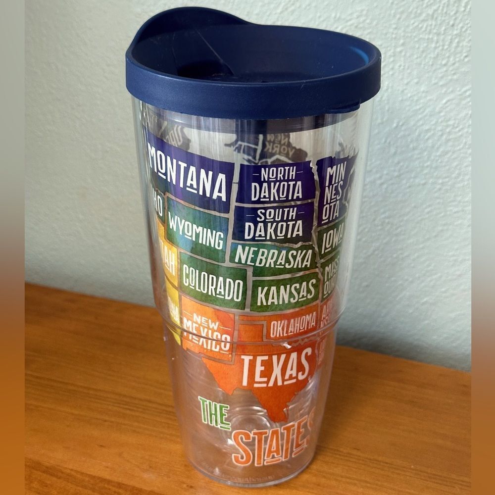Tervis Tumbler Map of USA “The States Await” Road Trip RV Camping  Blue Lid